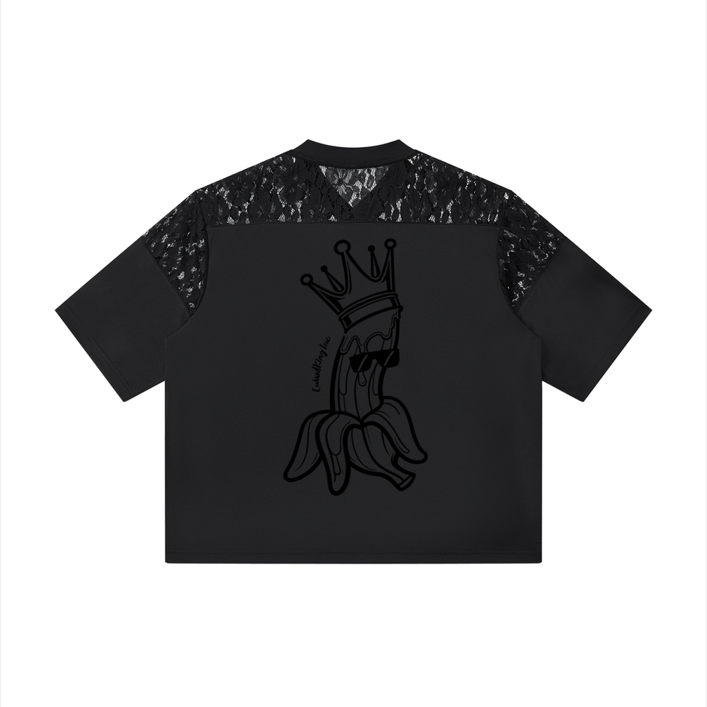 Unisex Lace Paneling V-Neck T-Shirt