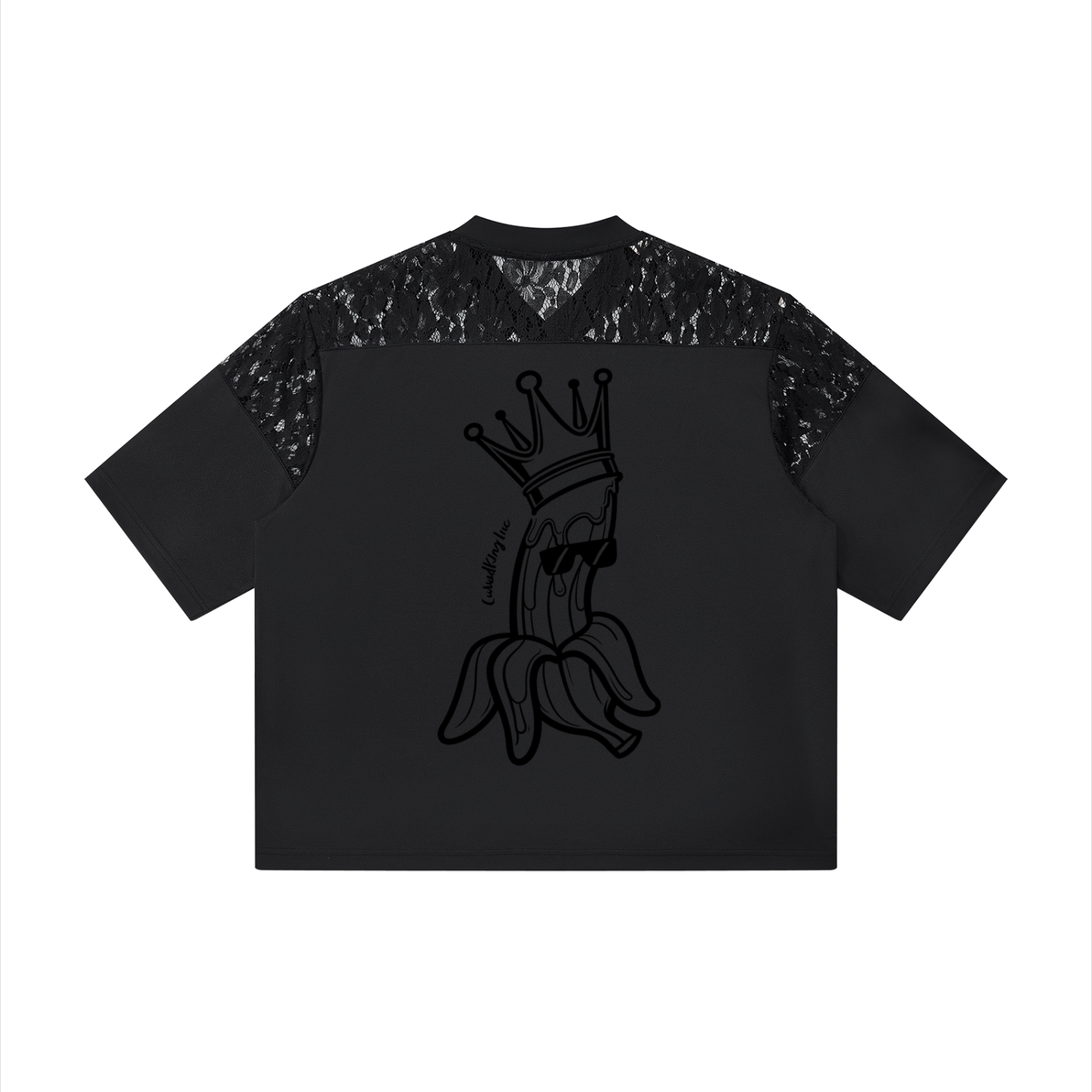 Unisex Lace Paneling V-Neck T-Shirt