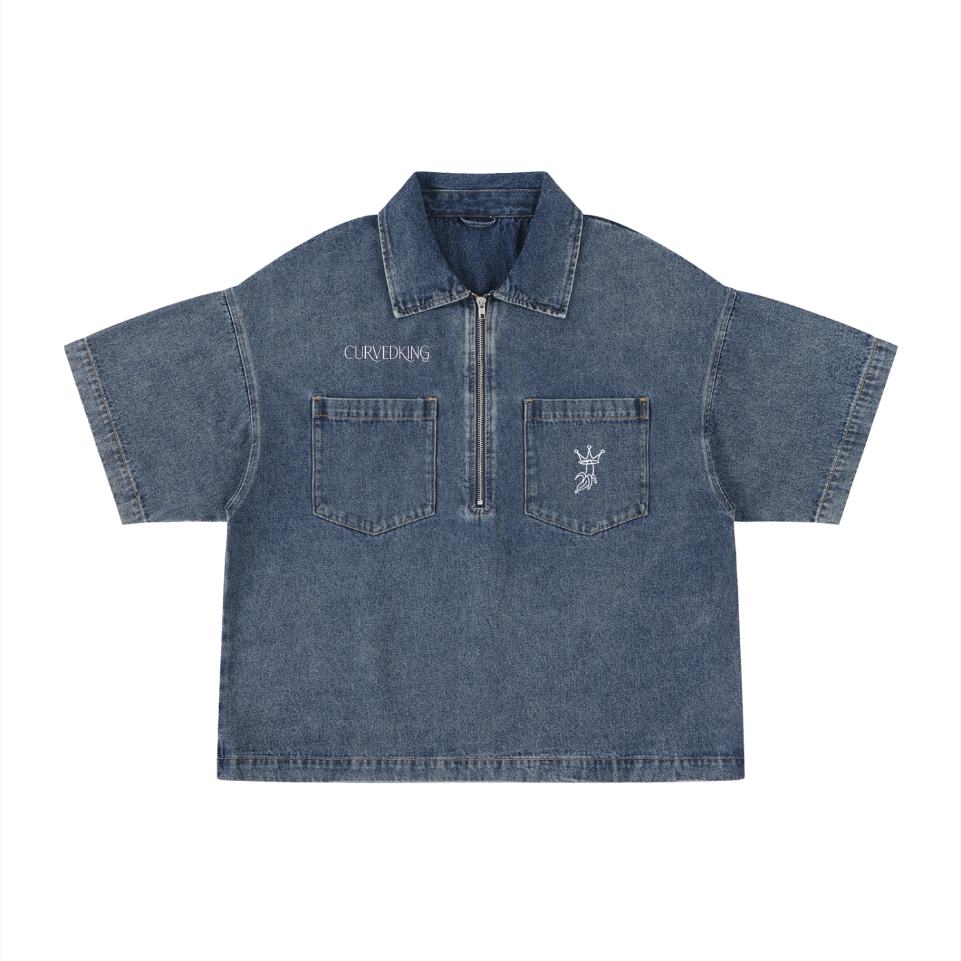 Unisex Vintage Wash Boxy Quarter-Zip Denim Shirt