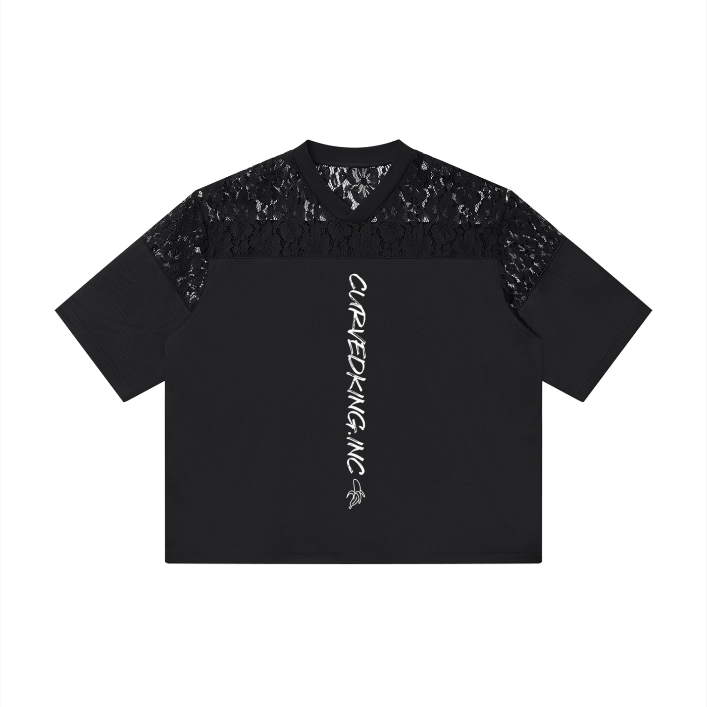 Unisex Lace Paneling V-Neck T-Shirt