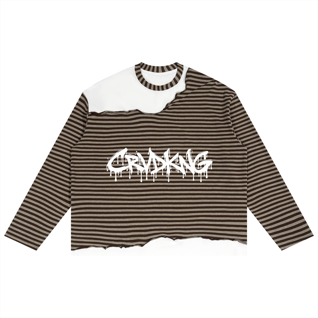 Unisex Striped Panel Boxy Long Sleeve T-Shirt