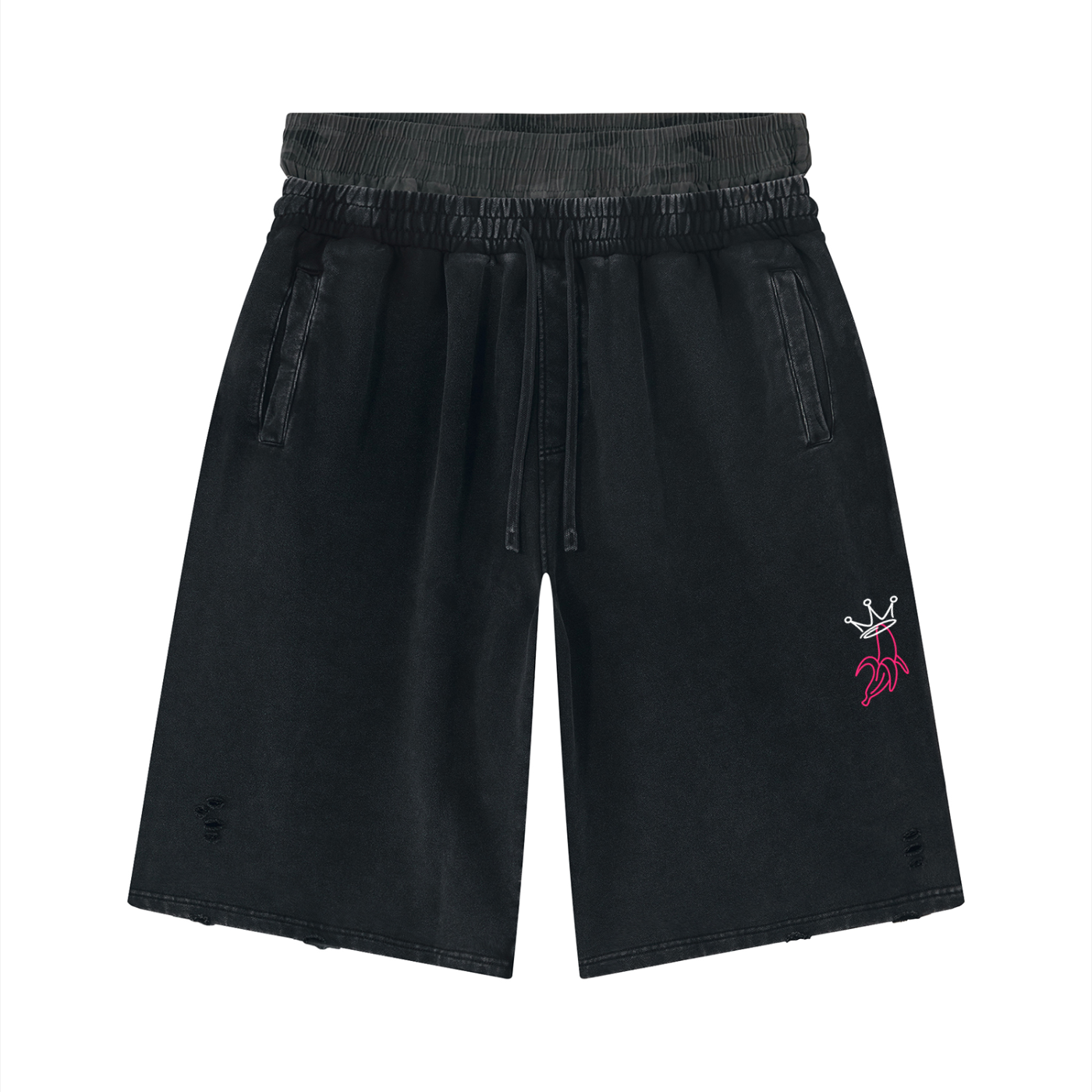 Unisex Vintage Wash Distressed Wide Leg Shorts