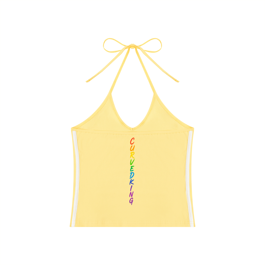 Women's Color Block Halter Crop Tank Top