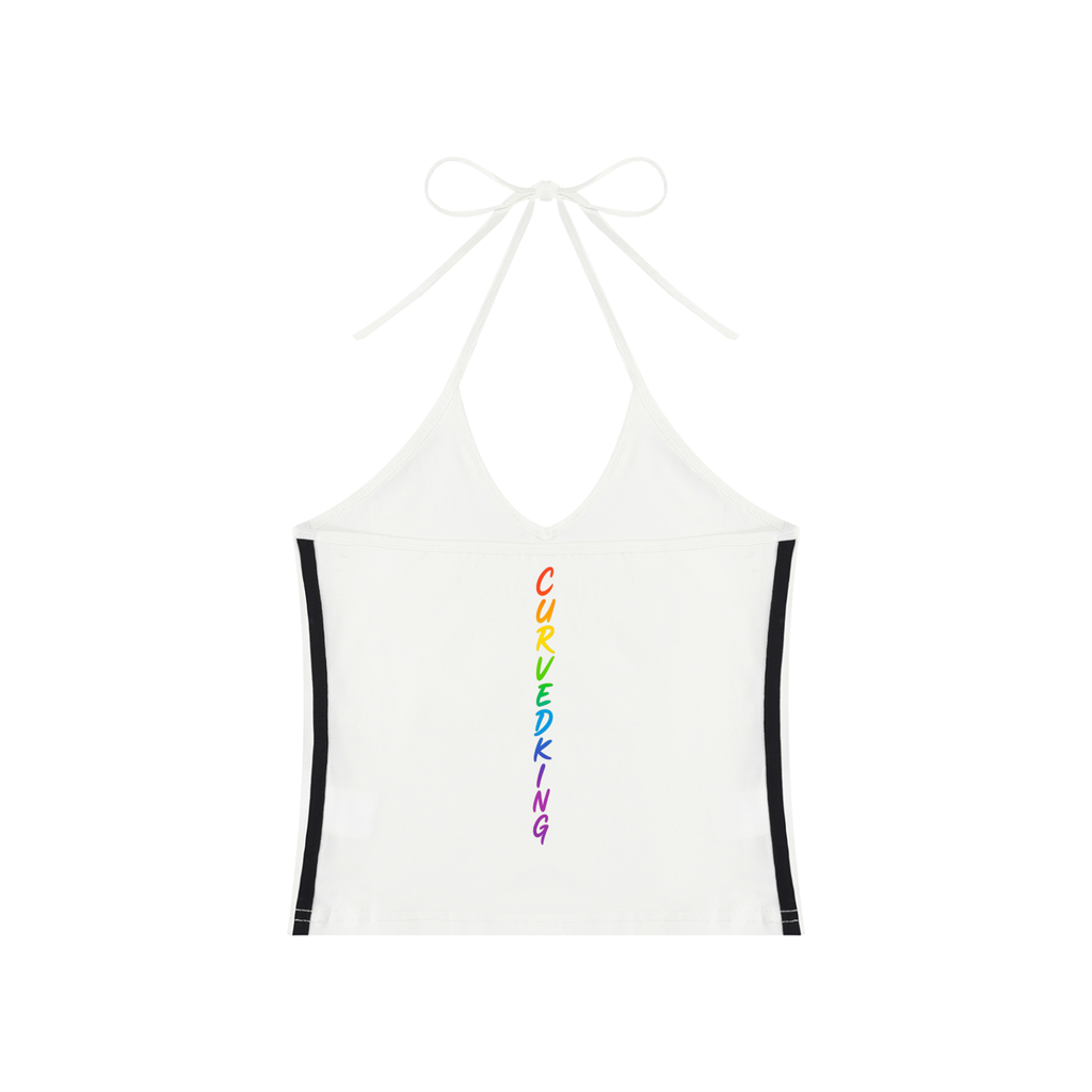 Women's Color Block Halter Crop Tank Top