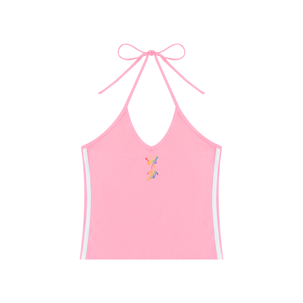 Women's Color Block Halter Crop Tank Top