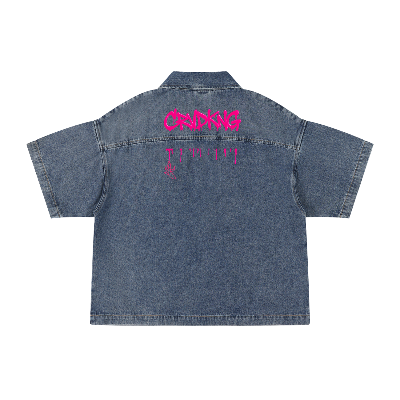 Unisex Vintage Wash Boxy Quarter-Zip Denim Shirt