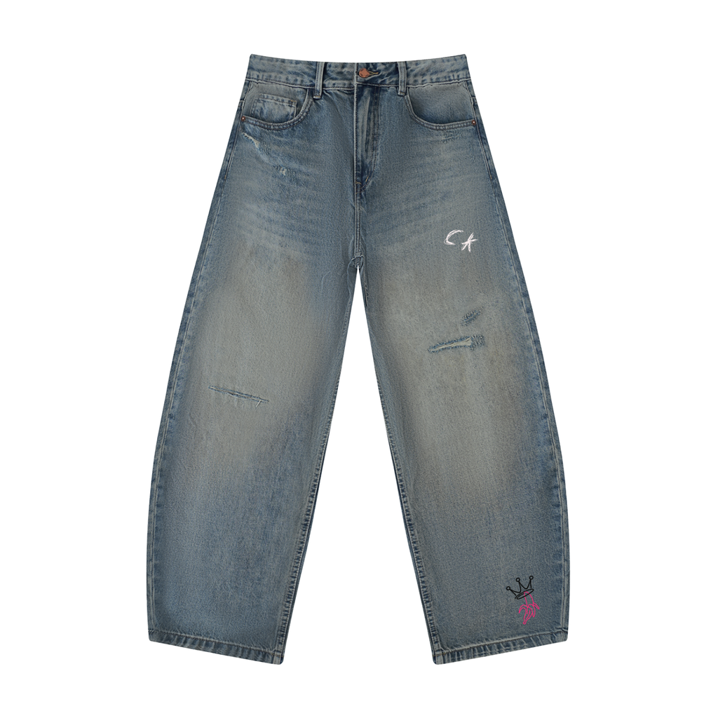 Men's Distressed Barrel Leg Jeans