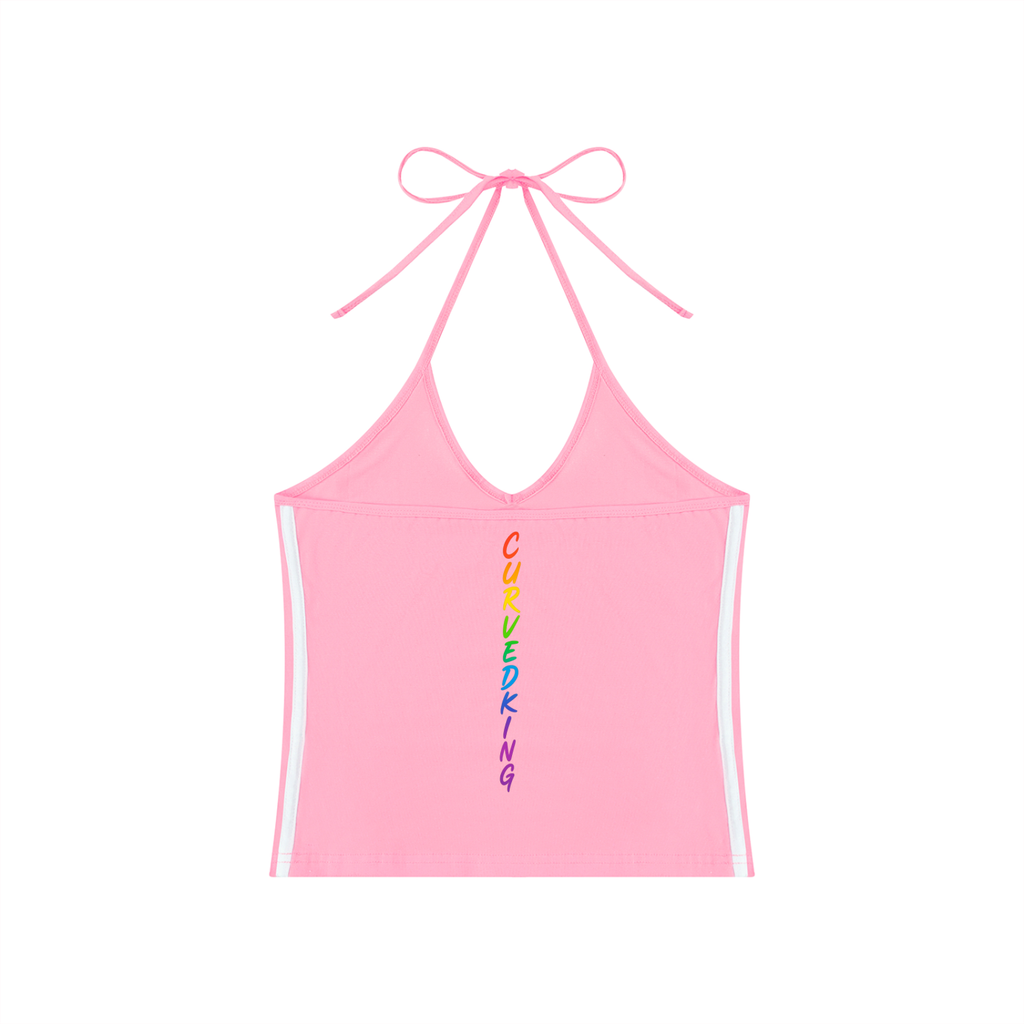Women's Color Block Halter Crop Tank Top