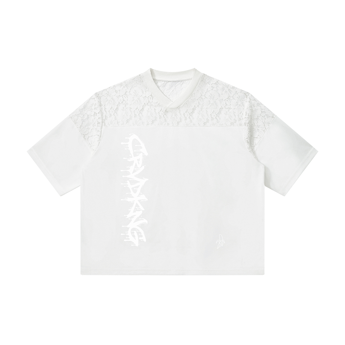 Unisex Lace Paneling V-Neck T-Shirt