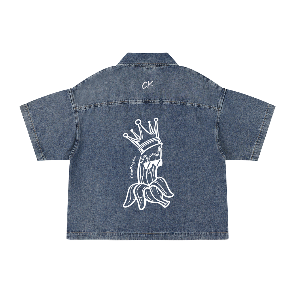 Unisex Vintage Wash Boxy Quarter-Zip Denim Shirt