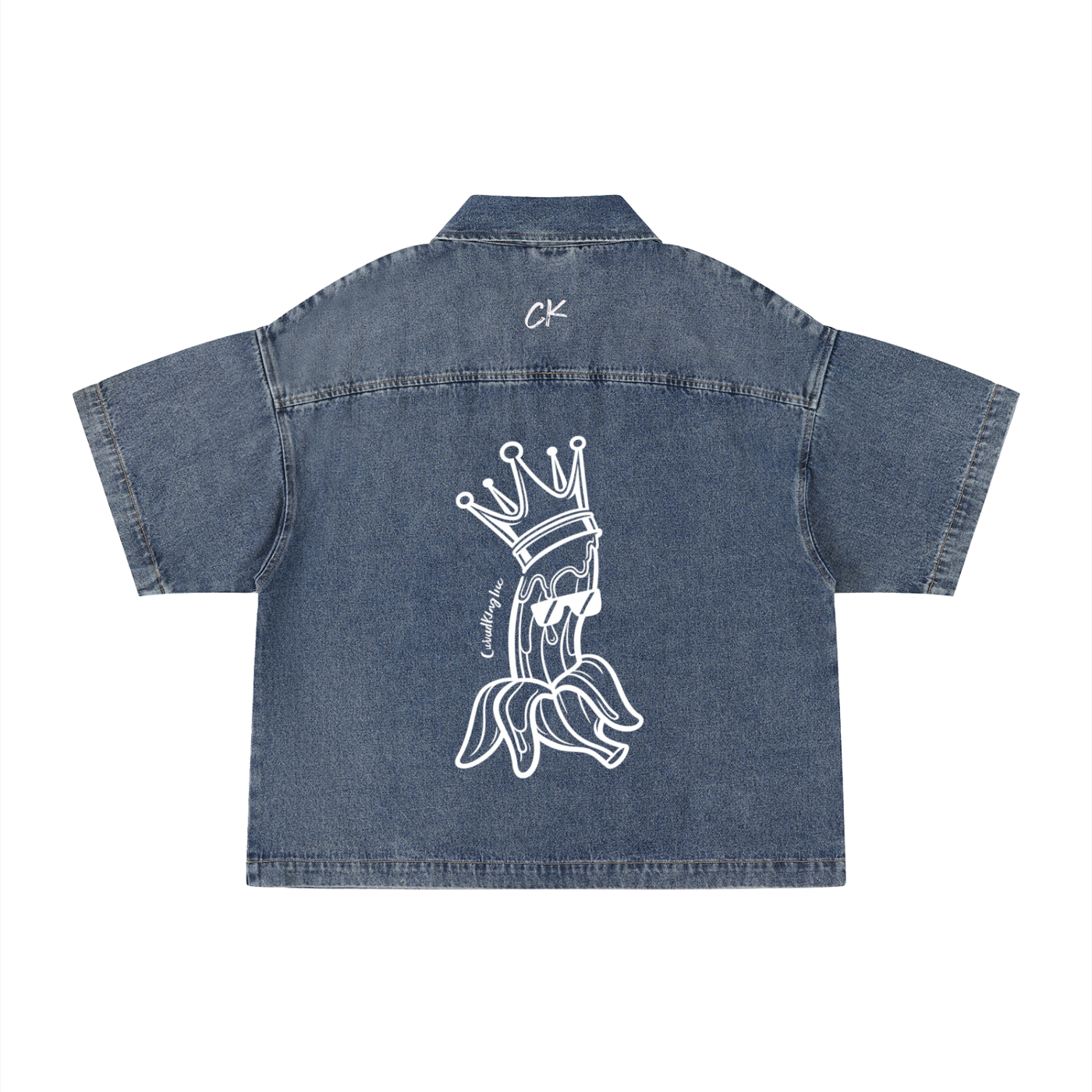 Unisex Vintage Wash Boxy Quarter-Zip Denim Shirt