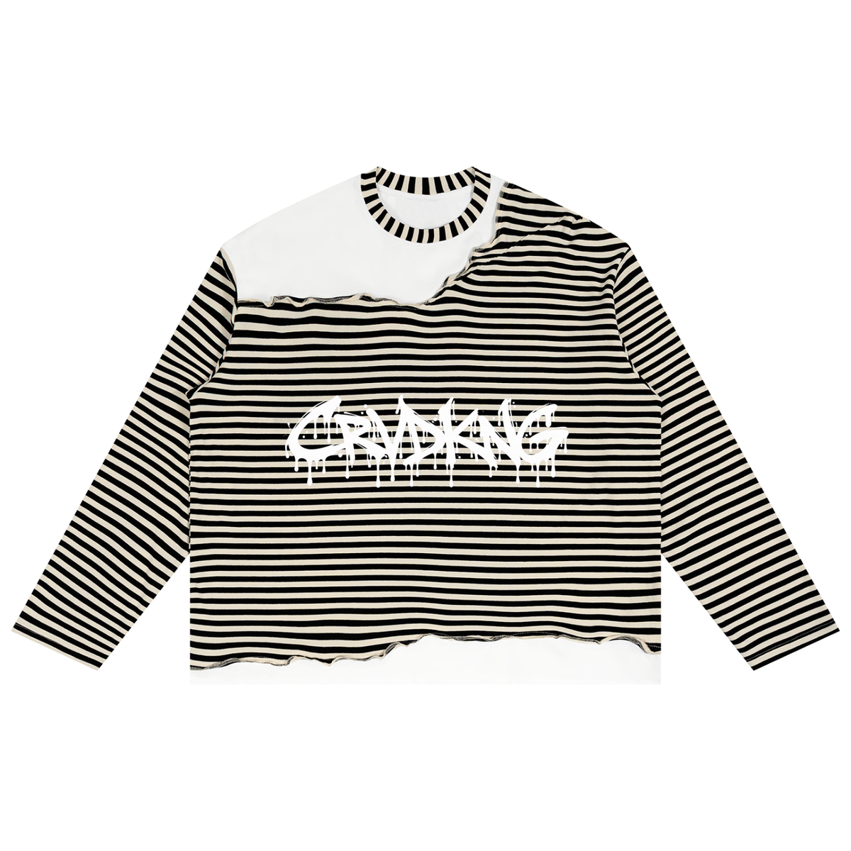 Unisex Striped Panel Boxy Long Sleeve T-Shirt