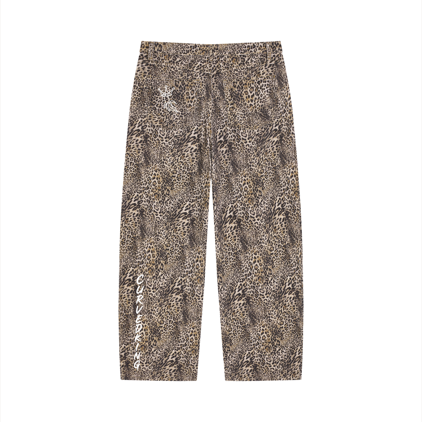 Unisex Vintage Wash Leopard Wide Leg Jeans
