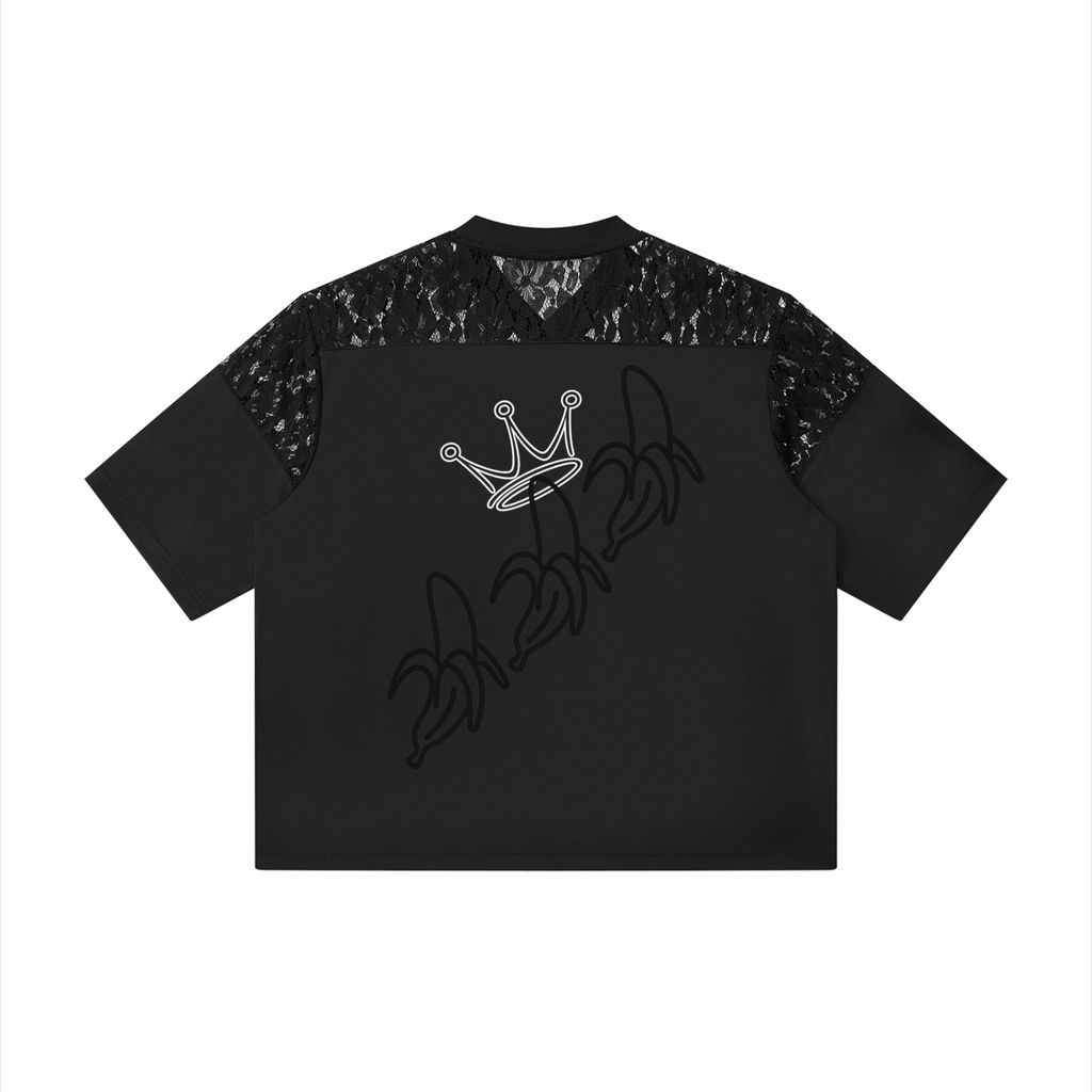 Unisex Lace Paneling V-Neck T-Shirt