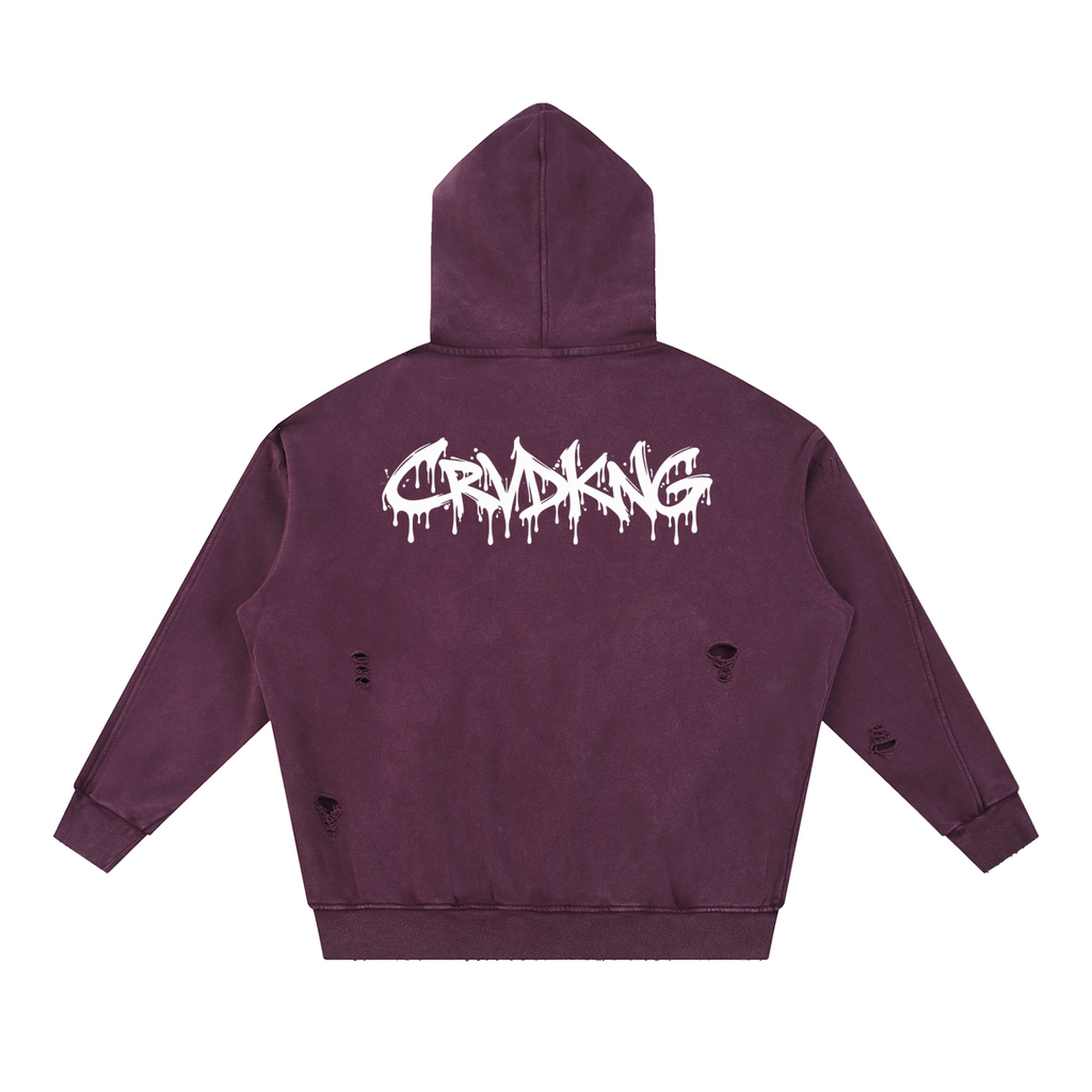 Snow Washed Distressed Panel Pocket Hoodie