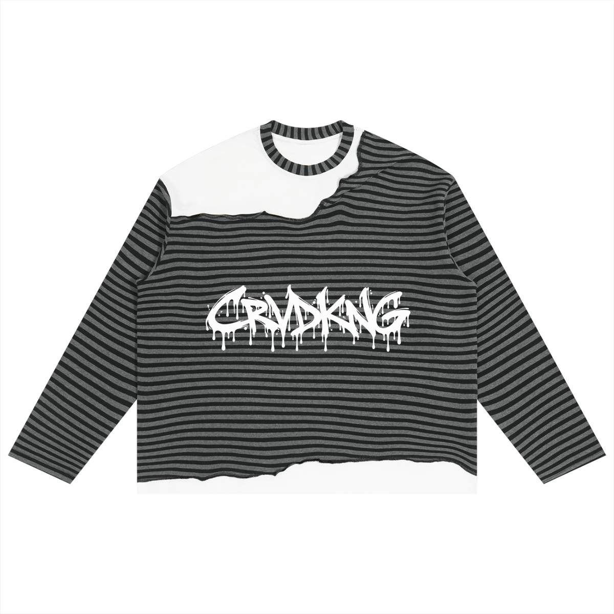 Unisex Striped Panel Boxy Long Sleeve T-Shirt