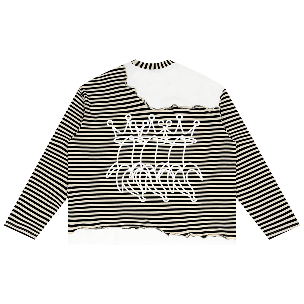 Unisex Striped Panel Boxy Long Sleeve T-Shirt