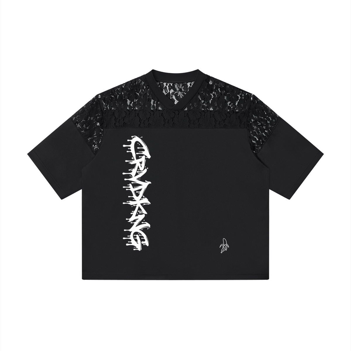 Unisex Lace Paneling V-Neck T-Shirt