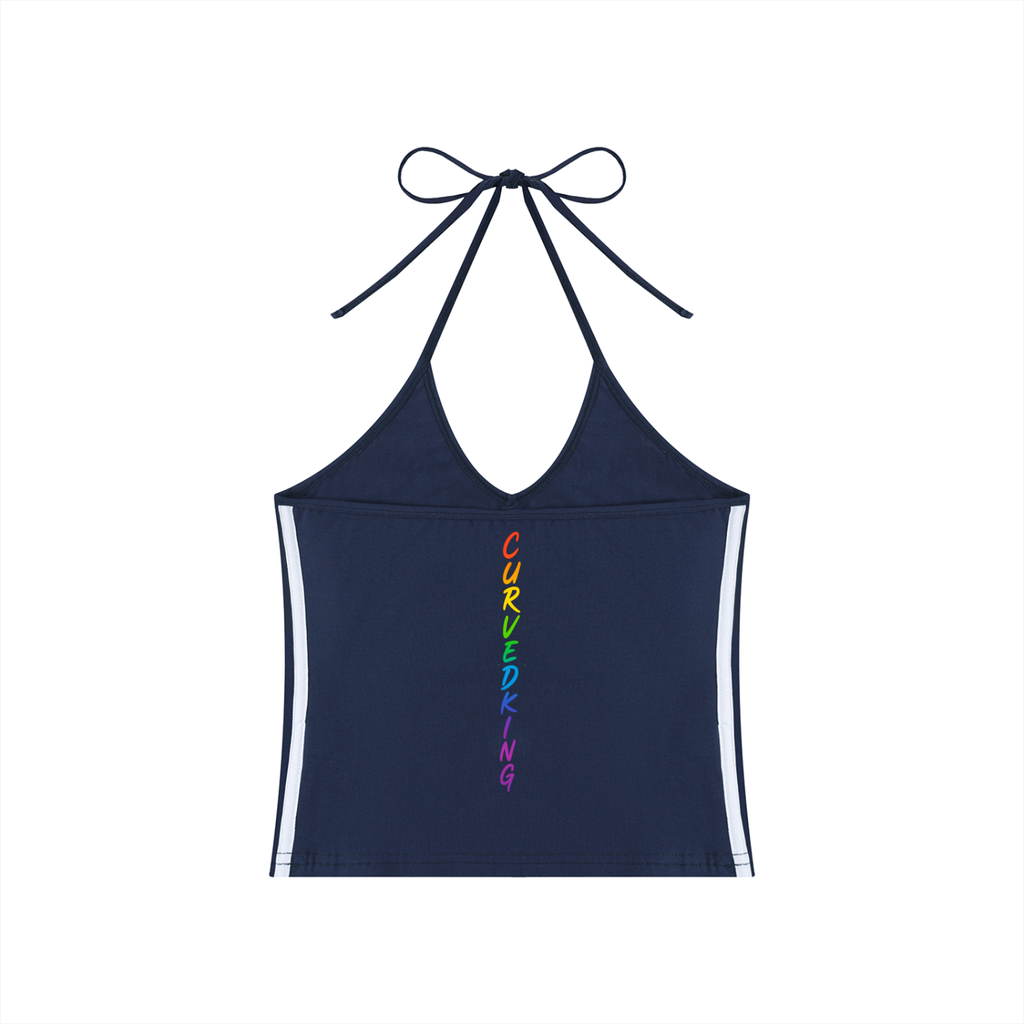 Women's Color Block Halter Crop Tank Top