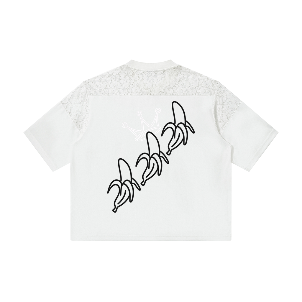 Unisex Lace Paneling V-Neck T-Shirt