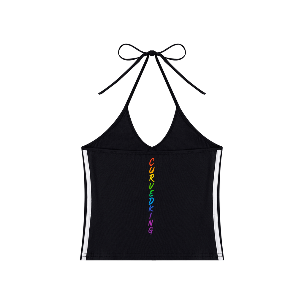 Women's Color Block Halter Crop Tank Top