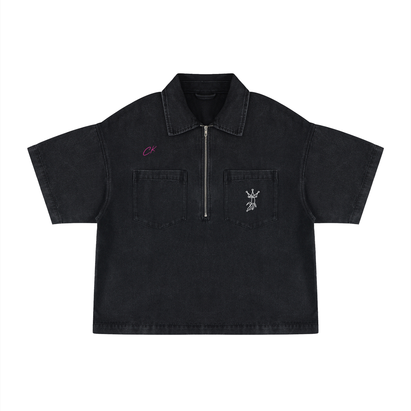 Unisex Vintage Wash Boxy Quarter-Zip Denim Shirt