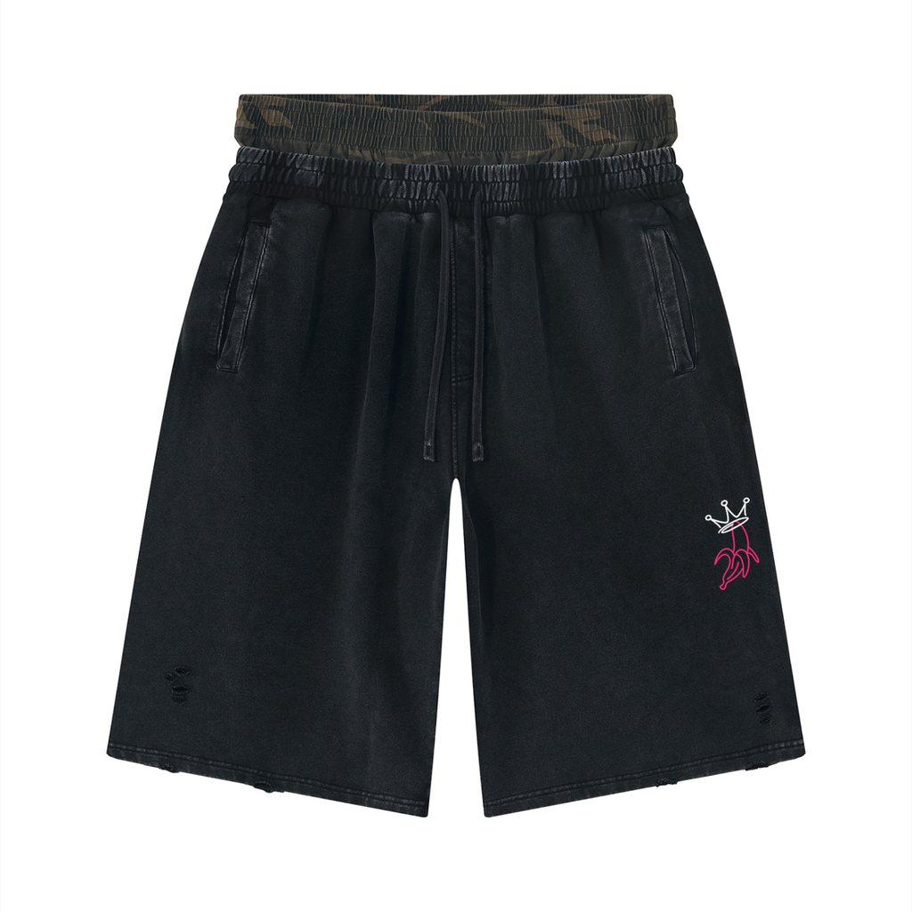 Unisex Vintage Wash Distressed Wide Leg Shorts