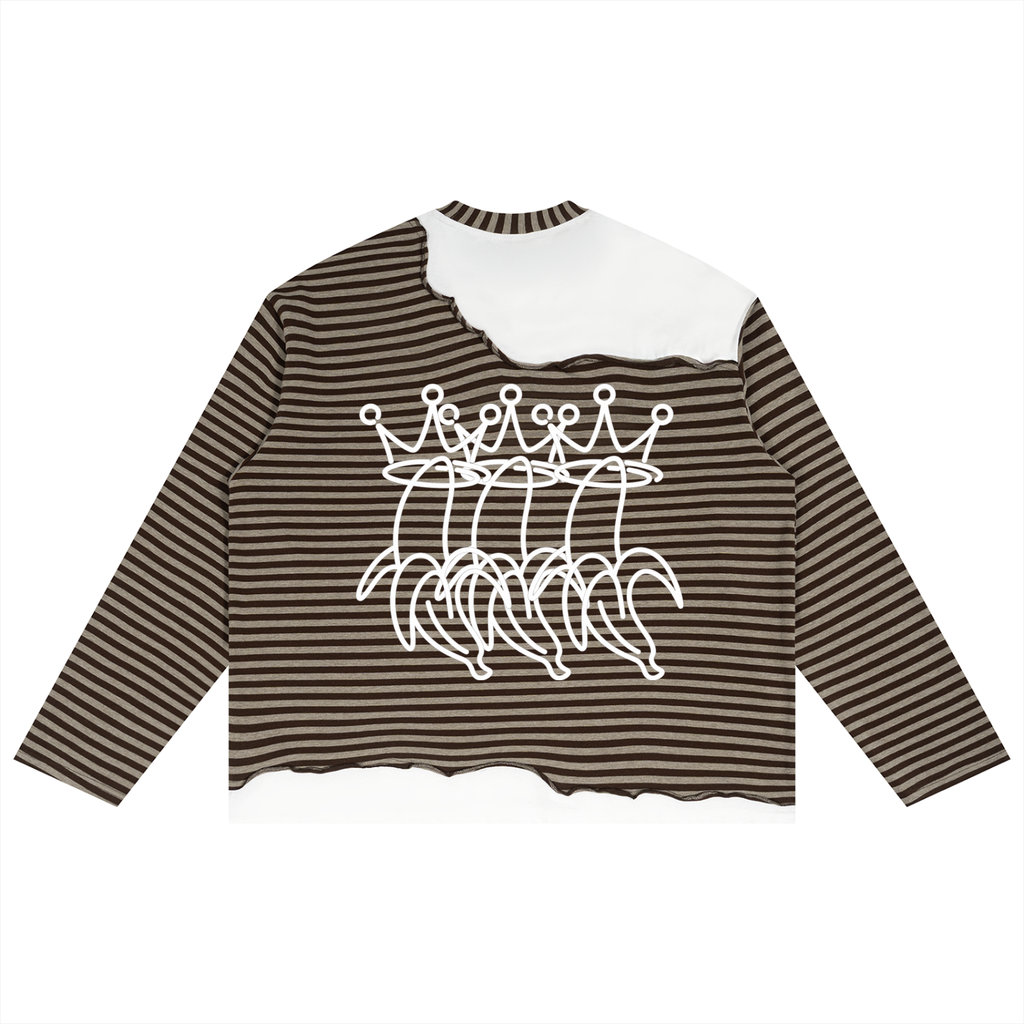Unisex Striped Panel Boxy Long Sleeve T-Shirt