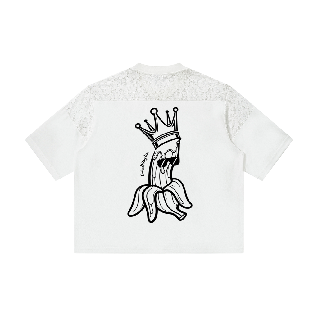 Unisex Lace Paneling V-Neck T-Shirt