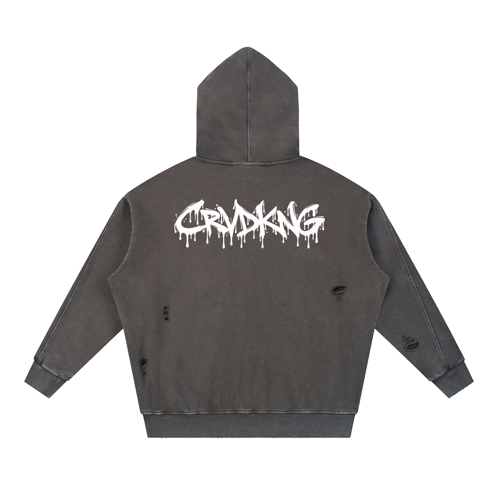 Snow Washed Distressed Panel Pocket Hoodie